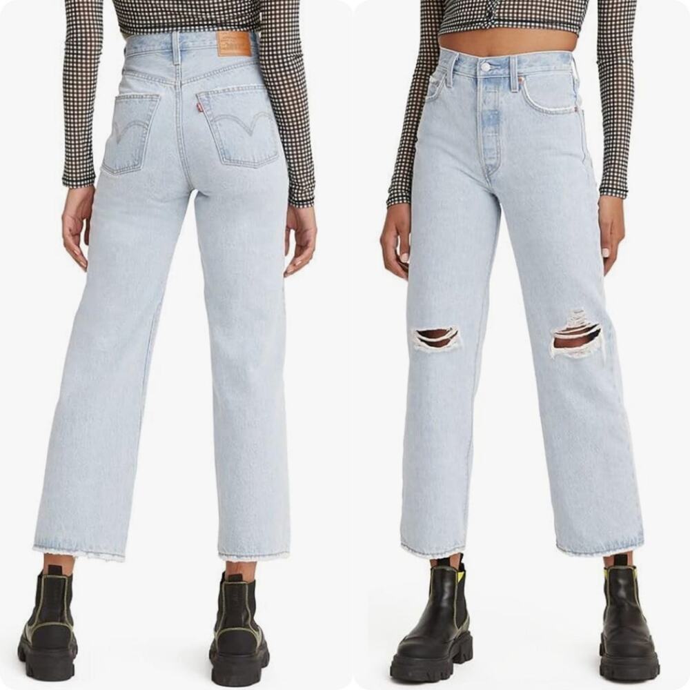 Levi’s Ribcage Straight Ankle Light Wash Distressed Jeans Women’s size 27
